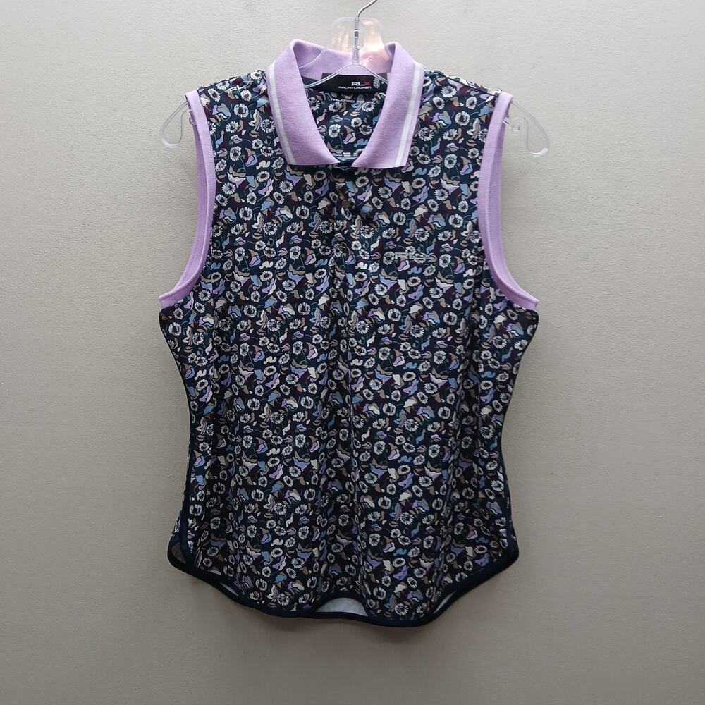 Rlx Ralph Lauren Sleeveless Floral Print Tailored Fit Polo Shirt Blue Size Large
